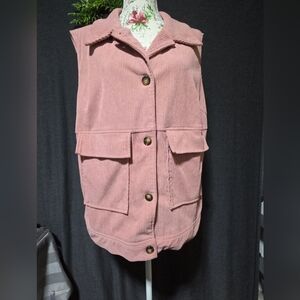 Pink Corduroy Sleeveless Jacket